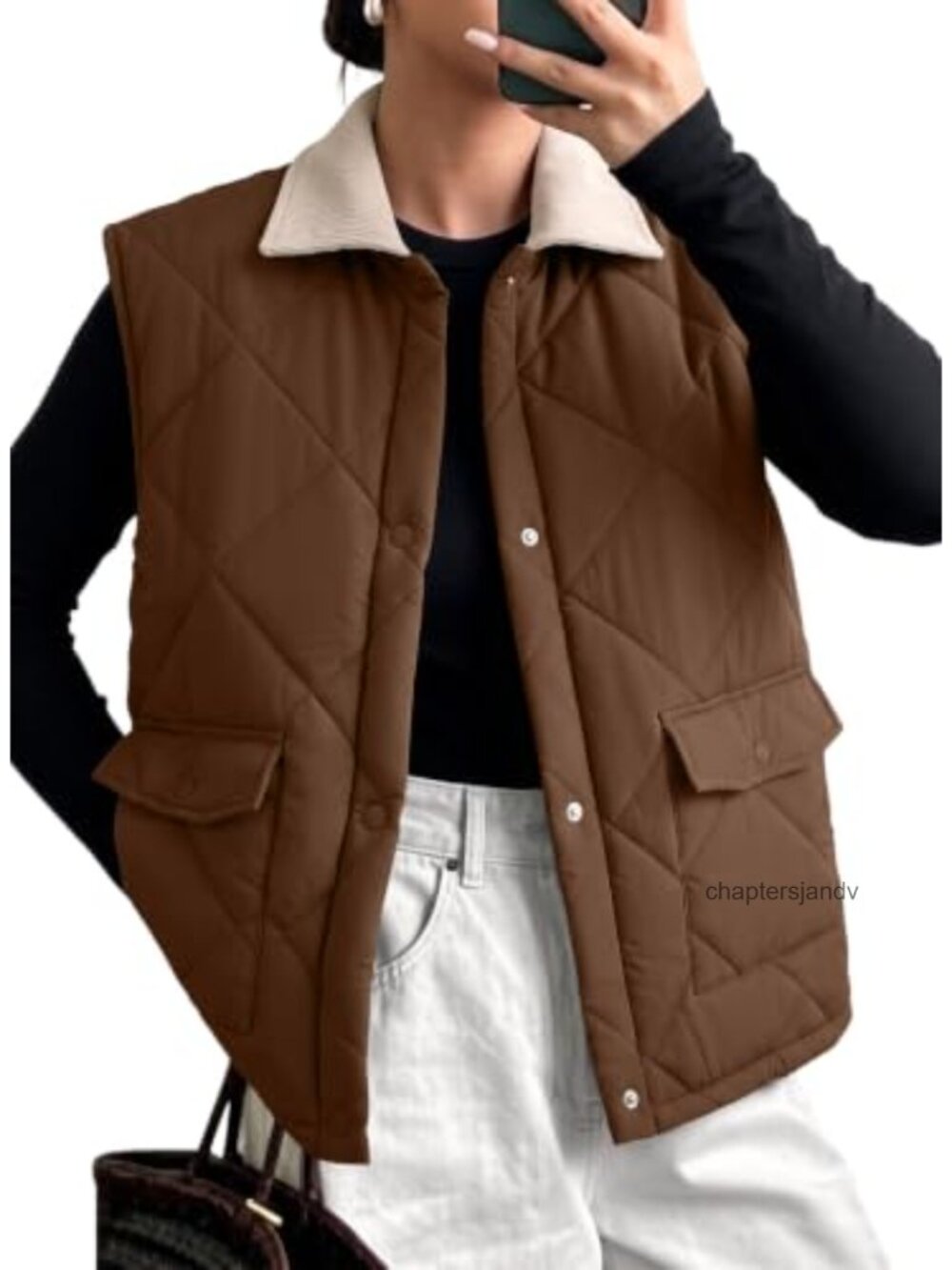 Quilted Puffer Vest Button Down Sleeveless with Pockets